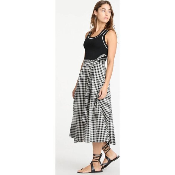 Tanya Taylor Devon midi dress black white gingham plaid check ribbed NO BELT M - Picture 1 of 5